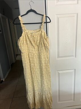 Celebrity Pink Yellow Floral Maxi Dress with Ruffled Straps